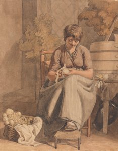 Una chica pelando verduras
