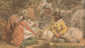 Campesinos reunidos en torno a una olla de Joshua Cristall