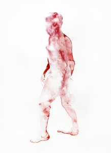 Figura de un hombre caminando de color rojo
