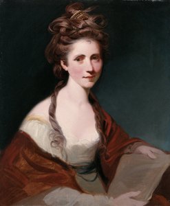 Retrato de Angelica Kauffmann, medio cuerpo en blanco con un chal rojo de Joshua Reynolds