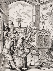 Orfebre, reproducción de un grabado en madera del siglo XVI por Jost Amman