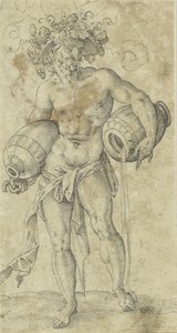 Hombre desnudo con un sombrero adornado con hojas de parra de Jost Amman (possibly)