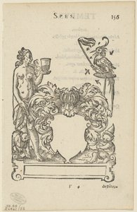 Emblema con escudo heráldico en blanco, folio 156 de la Anthologia Gnomonica de Jost Amman