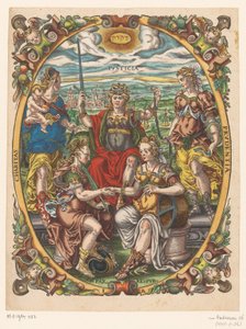 Personificaciones de Justitia, Caritas, Prudentia, Pax y Republica de Jost Amman
