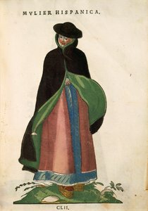 Mujer española, de Habitus Praecipuorum Popularum por Jost Amman, grabado de Jost Amman