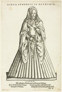 Vidua Senensis in Hetruria (Viuda de Siena en Toscana) del Trachtenbuch de H. Weigel, lámina 51 de xilografías de libros del siglo XVI de Jost Amman