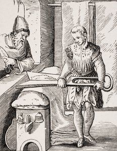 Trabajador textil, reproducción de xilografía del siglo XVI, siglo XIX de Jost (after) Amman