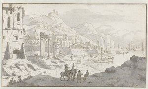 Vista de un puerto italiano imaginario de Josua de Grave
