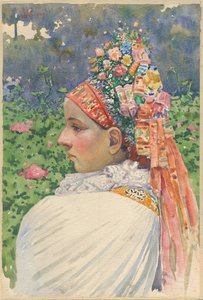 Slovak Bride par Uprka, Joza (1861-1940). Óleo sobre lienzo, tamaño : 54,8x37 de Joža Uprka
