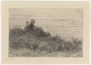 Paisaje de dunas con madre e hijos.