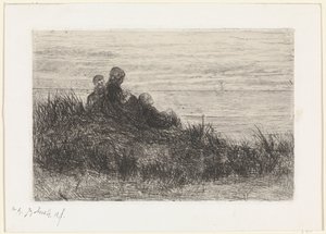 Paisaje de dunas con madre e hijos. de Jozef Israëls (signed by artist)