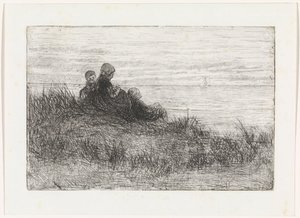 Paisaje de dunas con madre e hijos.