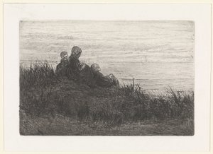 Paisaje de dunas con madre e hijos.