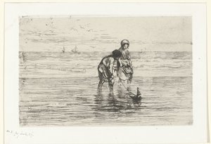 Niños jugando con un bote en la playa de Jozef Israëls