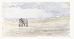 Hombre con caballo y carro en la playa