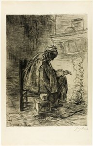 Anciana calentando sus manos de Jozef Israëls