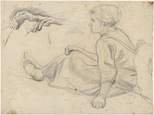 Bocetos de la chica de un pescador sentado de Jozef Israëls