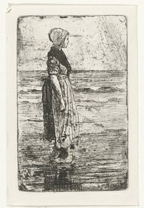 Mujer de pie en la playa de Jozef Israëls