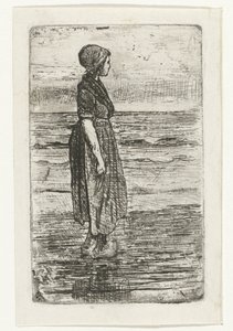 Mujer de pie en la playa de Jozef Israëls