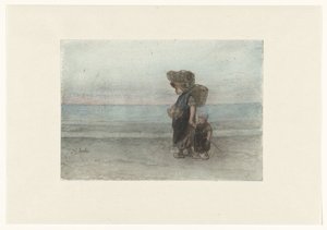 Mujer con niño, caminando por la playa de Jozef Israëls