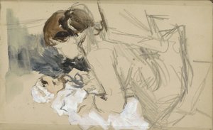 Madre sentada levantando a un bebé de Jozef Israëls