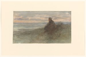 Mujer sentada en una duna junto al mar