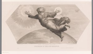 Dios crea el sol y la luna
Fecit duo luminaria magna. gen. I. Fredericae Belgii reginae (título en el objeto)
Les loges de Raphaël (...) sujets de la bible (título de la serie)
Escenas bíblicas de las logias de Rafael (título de la serie) de Jozef Karel De Meulemeester