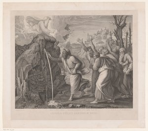 Mozes slaat agua uit de rotsen Golpeando la vara... el pedernal, brotaron las aguas (título sobre el objeto) de Jozef Karel De Meulemeester