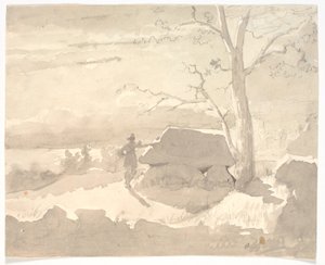 Paisaje a la luz de la luna. Un cazador junto a un dolmen de Jørgen Roed