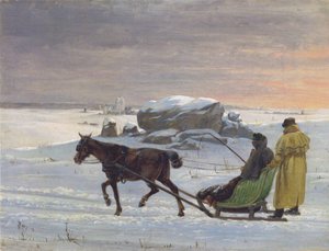 Los pintores Jørgen Roed y Constantin Hansen dan un paseo en trineo. de Jørgen Roed