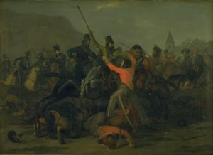 La caída del coronel Boncke Bönnichsen el 6 de diciembre de 1813 durante una escaramuza entre dragones jutos y cosacos de Jørgen V. Sonne