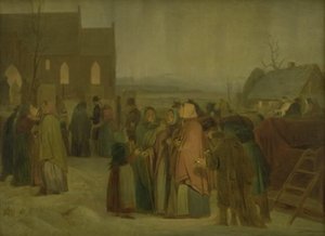 Campesinos fuera de la iglesia en una mañana de Navidad de Jørgen V. Sonne