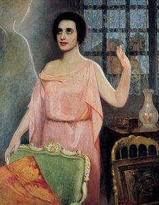 Retrato de Margarita Xirgu (1888-1969), en "la Xirgu en cristalline", por los hermanos Quinteros de Juan Antonio Benlliure y Gil