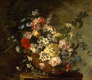 Naturaleza muerta con flores en una cesta, c.1780-1790
