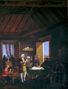 El físico de García Fernández Pera Juan Pérez y Martín Alonso Pinzón conversando en la sala capitular del monasterio de la era de La Rábida (óleo sobre lienzo) de Juan Cabral Bejarano