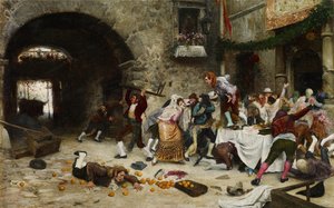 Un banquete interrumpido - Garate y Clavero, Juan José (1870-1939) - Óleo sobre cobre - 49x78 - Museo Carmen Thyssen, Málaga de Juan José Gárate y Clavero