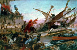 La batalla naval de Lepanto, librada por Don Juan de Austria (1547-78) en 1571 de Juan Luna y Novicio