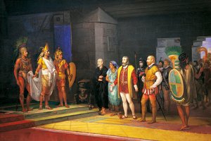 Hernán Cortés se encuentra con Moctezuma en México de Juan Ortega