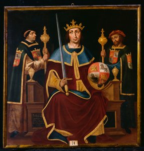 San Fernando entronizado con dos cortesanos