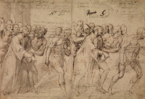 Estudio para San Esteban siendo llevado a su martirio, 1566 (recto) de Juan de Juanes Juan de Juanes