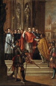 San Ambrosio negando al emperador Teodosio la entrada a la iglesia