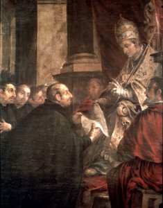 San Ignacio recibiendo la bula de fundación de la compañía de Jesús (jesuitas) de manos del Papa Pablo III de Juan de Valdes Leal