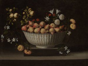 Flores y frutas en un cuenco chino de Juan de Zurbaran