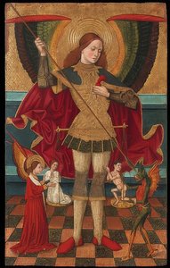 El arcángel Miguel pesa las almas de los muertos. Alrededor de 1485 de Juan de la Abadía