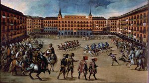 Juego de Canas, Plaza Mayor, Madrid (oil on canvas) de Juan de la Corte