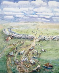 Avebury Henge en construcción (acuarela sobre papel)