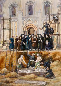 Exhumación de Arturo y Ginebra en la Abadía de Glastonbury, Somerset, 1193