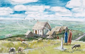 Asentamiento monástico, Glastonbury Tor, siglo XI, 1990-2010 de Judith Dobie