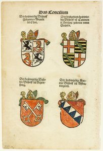 Blasones de obispos (anverso y reverso) de Das Concilium so zu Constantz, lámina 26 de Xilografías de libros del siglo XVI