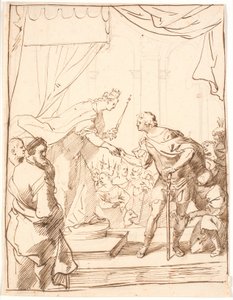 La reina Isabel de Inglaterra entrega la Orden de la Jarretera al duque Adolfo de Gottorp en 1568 de Jürgen Ovens